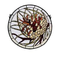 Meyda Blue 30448 - 17" Wide X 17" High Pinecone Stained Glass Window