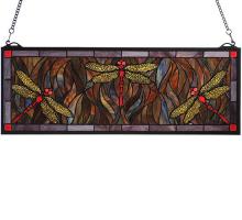 Meyda Blue 48091 - 28"W X 10"H Tiffany Dragonfly Trio Stained Glass Window