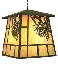 Meyda Blue 70142 - 30" Square Stillwater Winter Pine Lantern Pendant