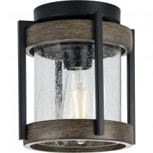 Progress P550109-31M - Whitmire Collection One-Light Matte Black with Aged Oak Accents Clear Seeded Glass Farmhouse Outdoor