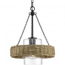 Progress P550126-31M - Pembroke Collection One-Light 18.5" Matte Black Coastal Outdoor Pendant with Mocha Rattan Accent