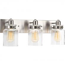 Progress P300047-009 - Calhoun Collection Three-Light Brushed Nickel Clear Glass Farmhouse Bath Vanity Light