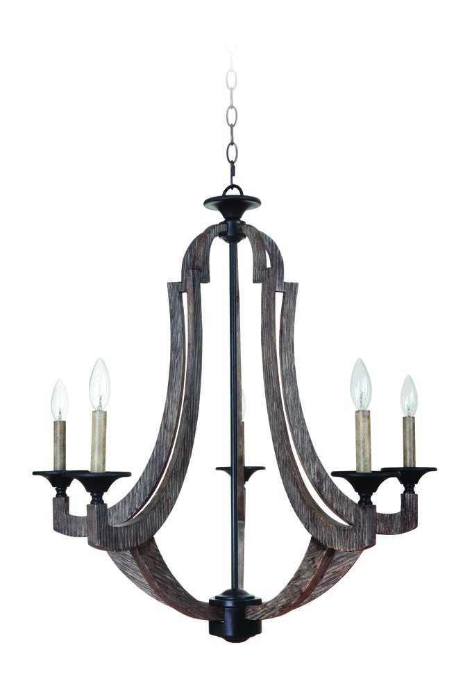 Winton 5 Light Chandelier in Weathered Pine/Bronze