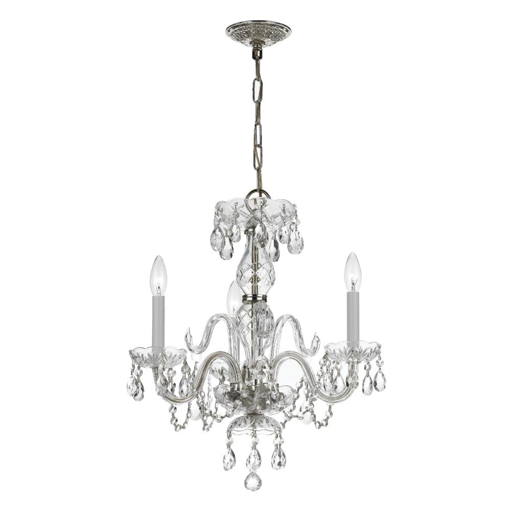 Traditional Crystal 3 Light Clear Italian Crystal Polished Chrome Mini Chandelier