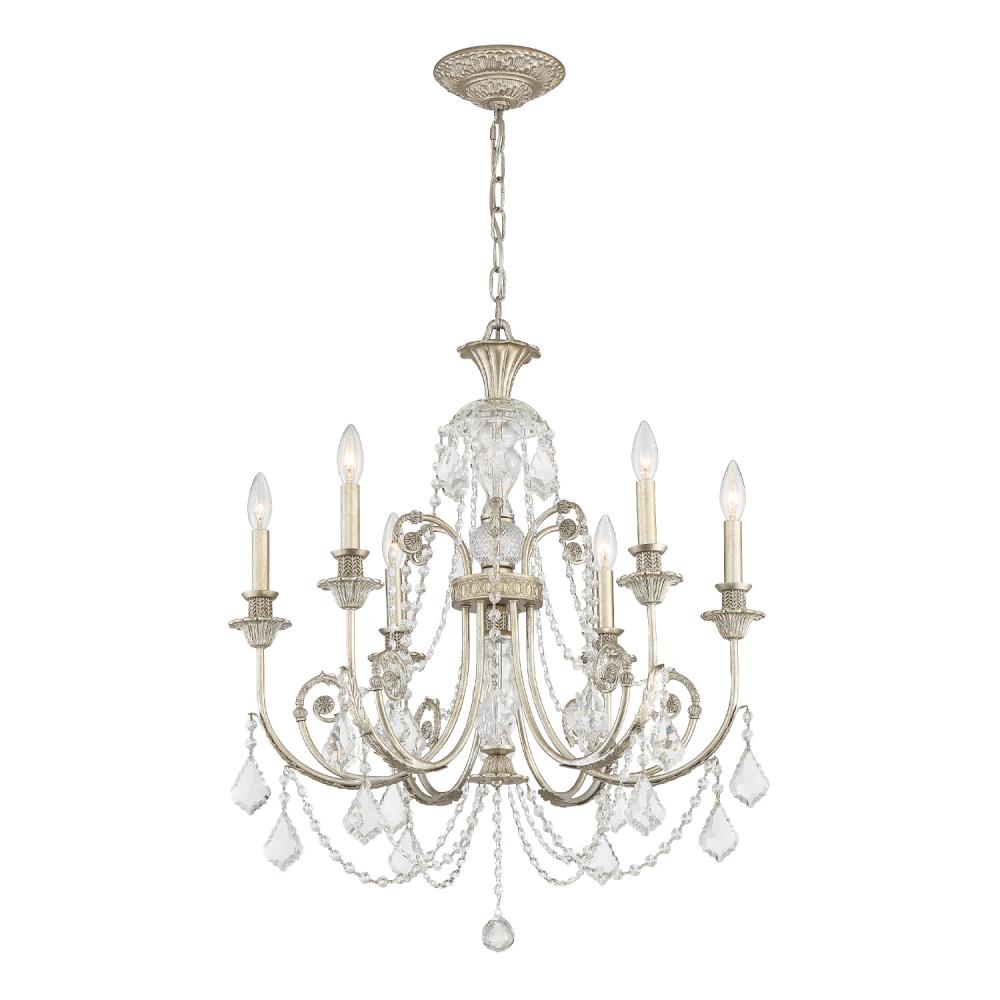 Regis 6 Light Clear Italian Crystal Olde Silver Chandelier