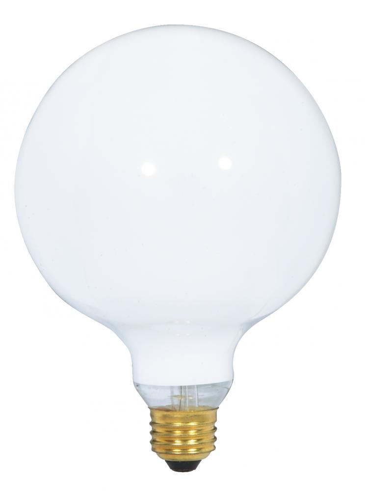 60 Watt G40 Incandescent; Gloss White; 4000 Average rated hours; 550 Lumens; Medium base; 120 Volt