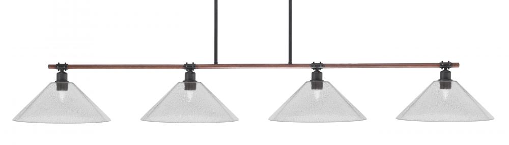 Blacksmith 4 Light Bar, Painted Wood-Look Metal & Dark Granite Finish, 16" Smoke Bubble Glass