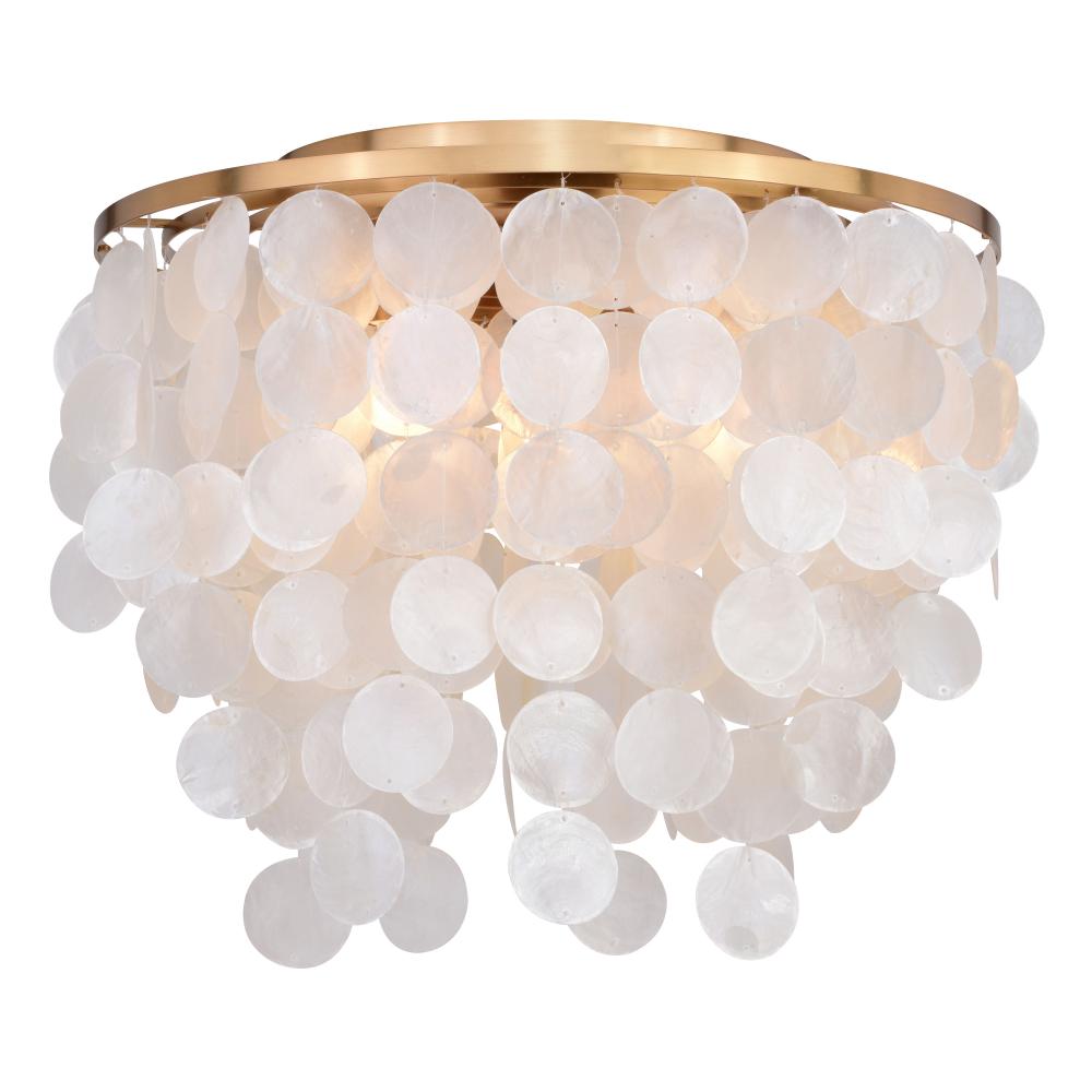 Elsa Capiz Shell 16-in. 3 Light Flush Mount Natural Brass