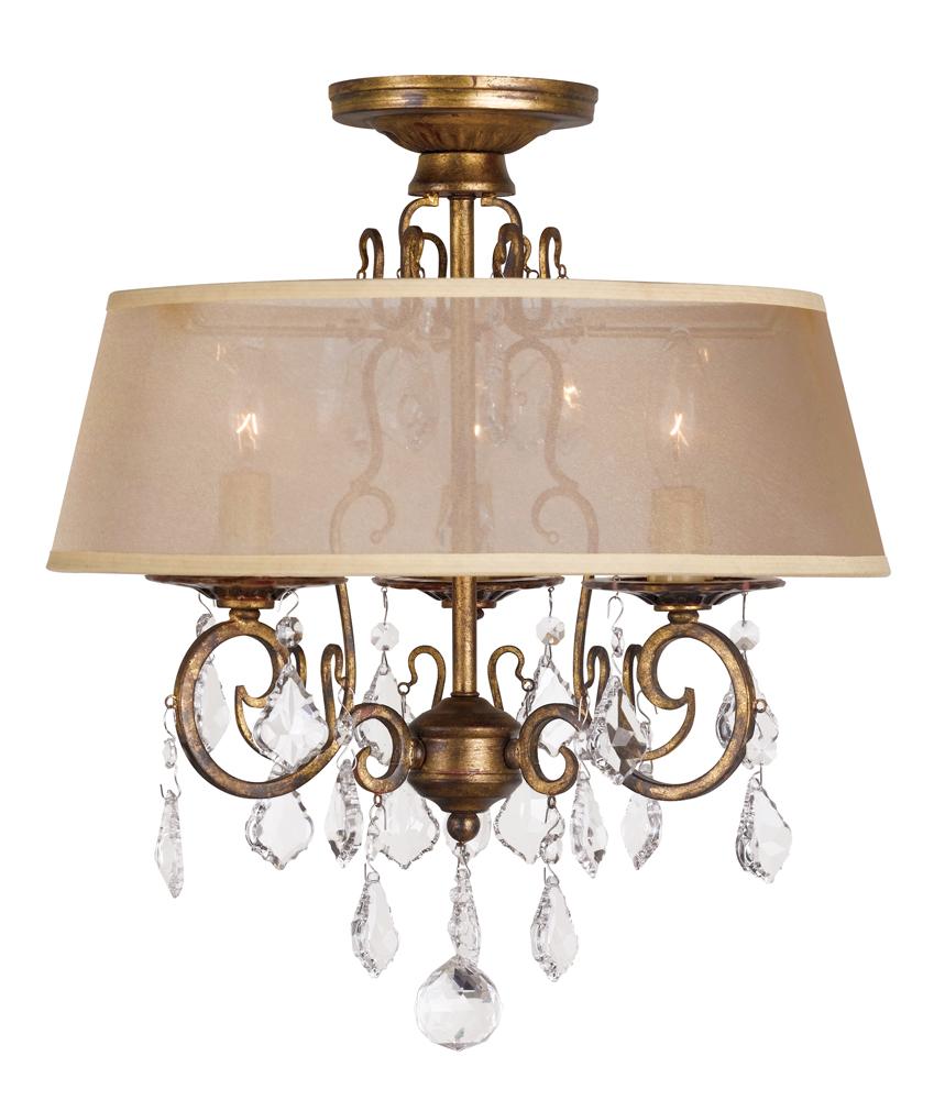 15 in. 3-Light Antique Gold Flushmount Chandelier