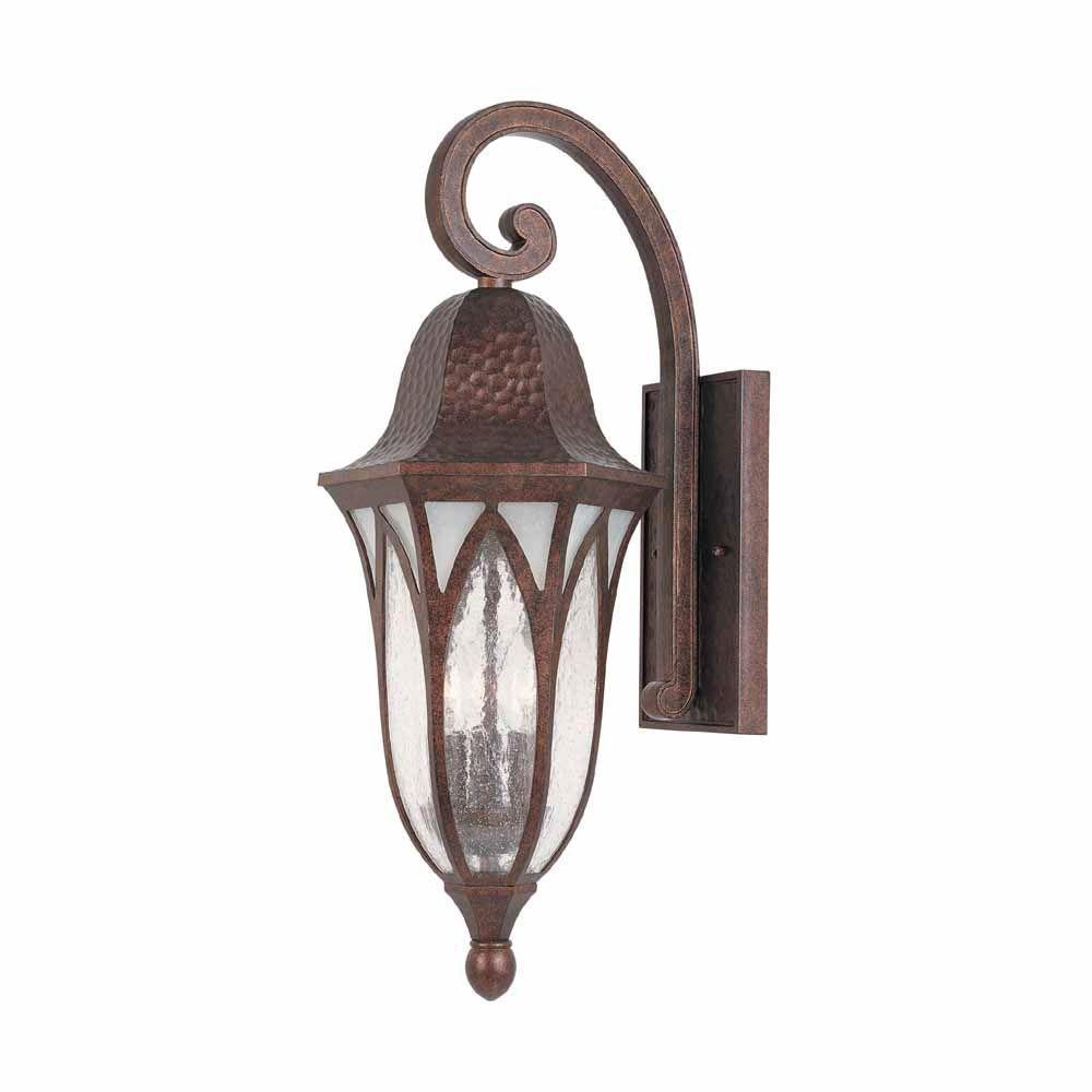 9 in. Burnished Antique Copper Outdoor Wall Sconce with Clear Seedy Glass