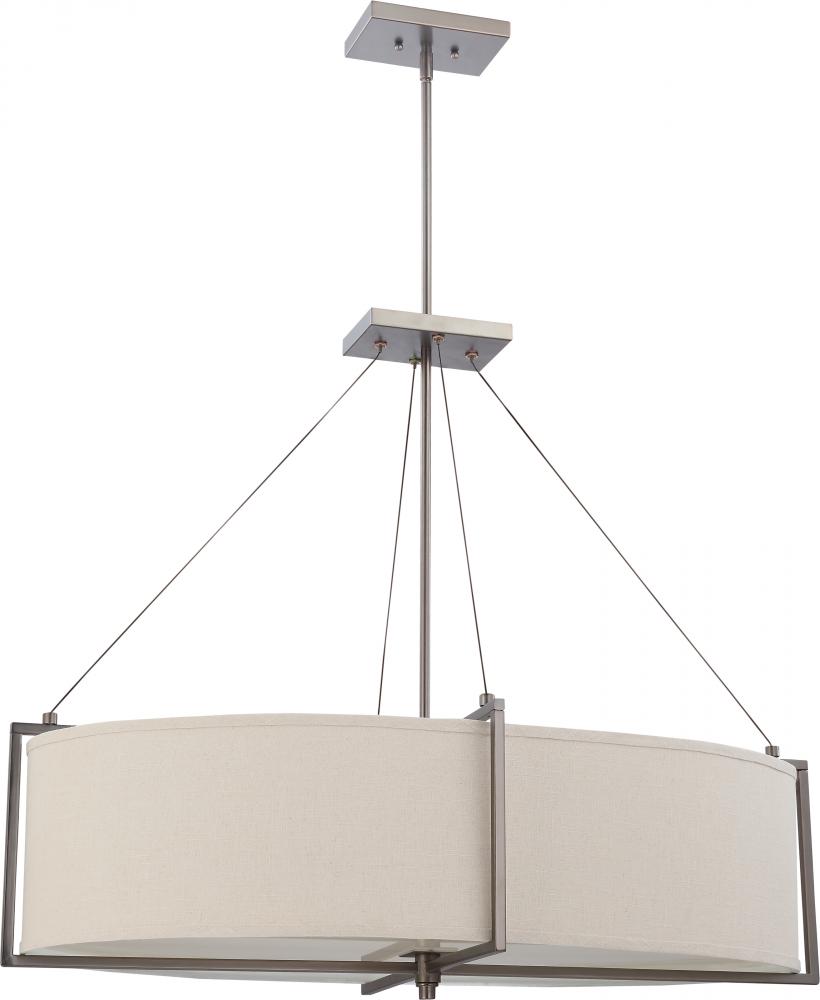 Portia - 6 Light Oval Pendant w/ Khaki Fabric Shade